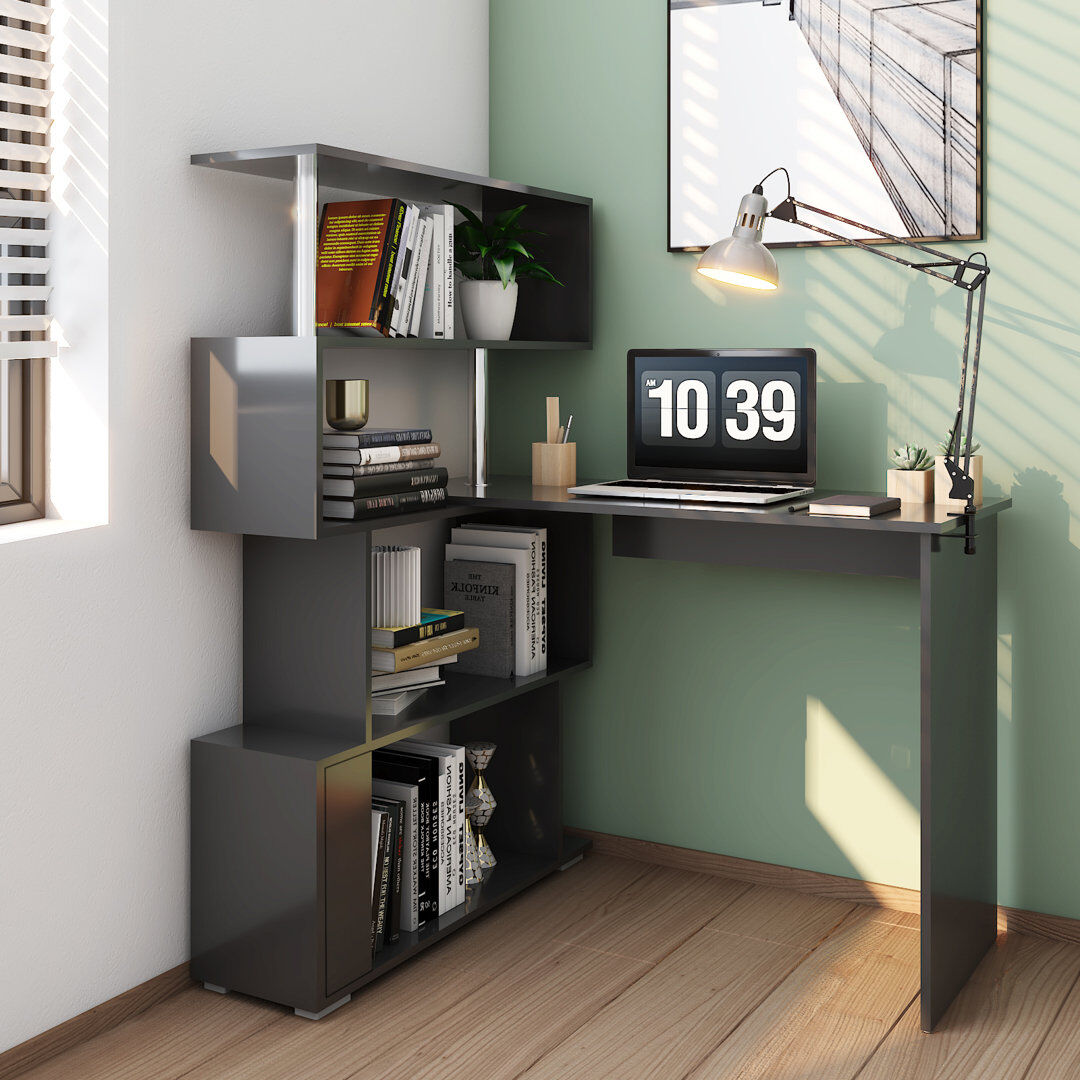 Hashtag Home Milroy Modular L-Shaped Writing Desk Black