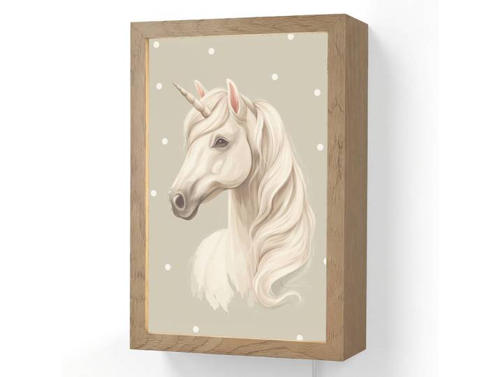 OnlyWow Wandleuchte - Einhorn - Weiß - Punkte - 20x30 cm, Taupe, Holzwerkstoff, Rechteckig, LED integriert, 20x30x8 cm, Lampen & Leuchten, Innenbeleuchtung, Wandlampe