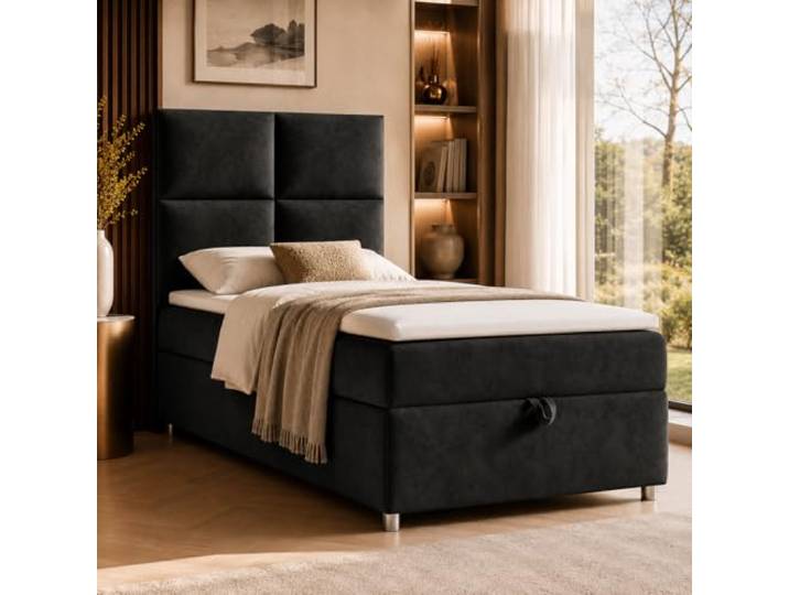 Best For Home Trinity K2 Boxspringbett Single mit Bonellfederkern, Matratze, Topper und Bettkasten 100x200 Einzelbett Polsterbett - Lieferung an die Bordsteinkante