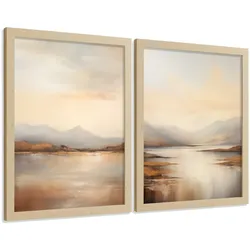 POSTER 2er-Set Wandbilder Sonnenaufgang modern Wohnzimmer Deko, Schlafzimmer, Küche, Badezimmer Rahmenlos A4