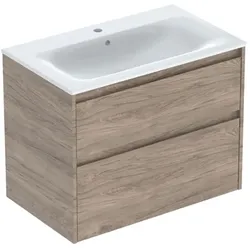 Geberit Renova Plan Möbel-Waschtisch-Set 504040JR1 Breite 80cm, Korpus/Front Nussbaum / Melamin Holzstruktur, Waschtisch weiß