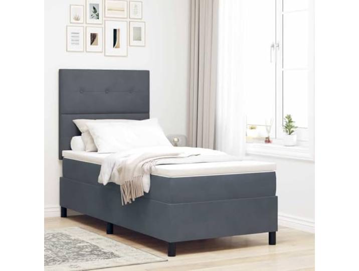 Stoffbezogen Holzwerkstoff Kiefernholz verstellbares Kopfteil Modernes Boxspringbett mit Matratze Dunkelgrau 90x190 cm Stoff Einzelbett Taschenfederkern Kopfteil verstellbar