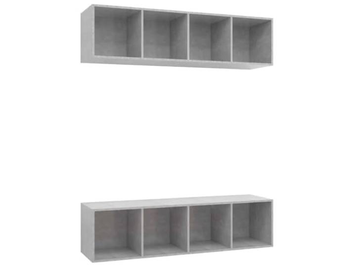 GHVBNMF TV Wandschrank Set 2 STK Betongrau Holzwerkstoff 37x37x142,5cm Flexibles Lowboard Hängeelement mit 4 Fächern für Wohnzimmer und Schlafzimmer, vertikal oder horizontal montierbar.