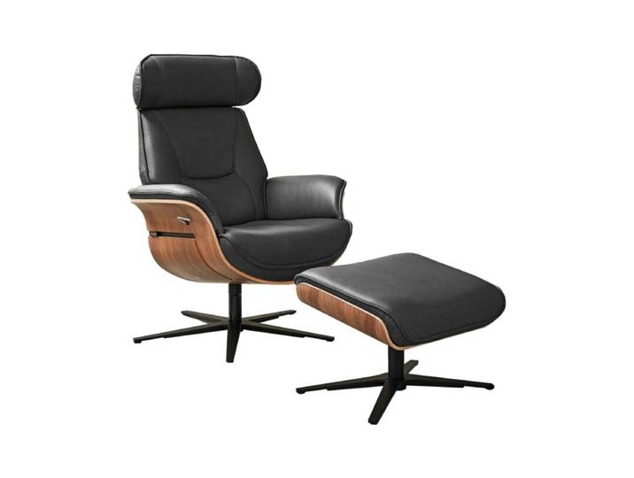 Musterring MR 276 Relaxsessel Leder oder Microfaser mit Relaxfunktionen - Echtleder Torro schwarz - Nussbaum - inkl. Hocker Wohnzimmer, Sitzkomfort, gemütlich, Drehfunktion, Memory-Funktion, stufenlos, entspannt zurücklehnen, vollständig bezogen Drehfunktion, manuelle Rückenteilverstellung, Memoryfunktion, manuelle Kopfteilverstellung Modern, Zeitlos