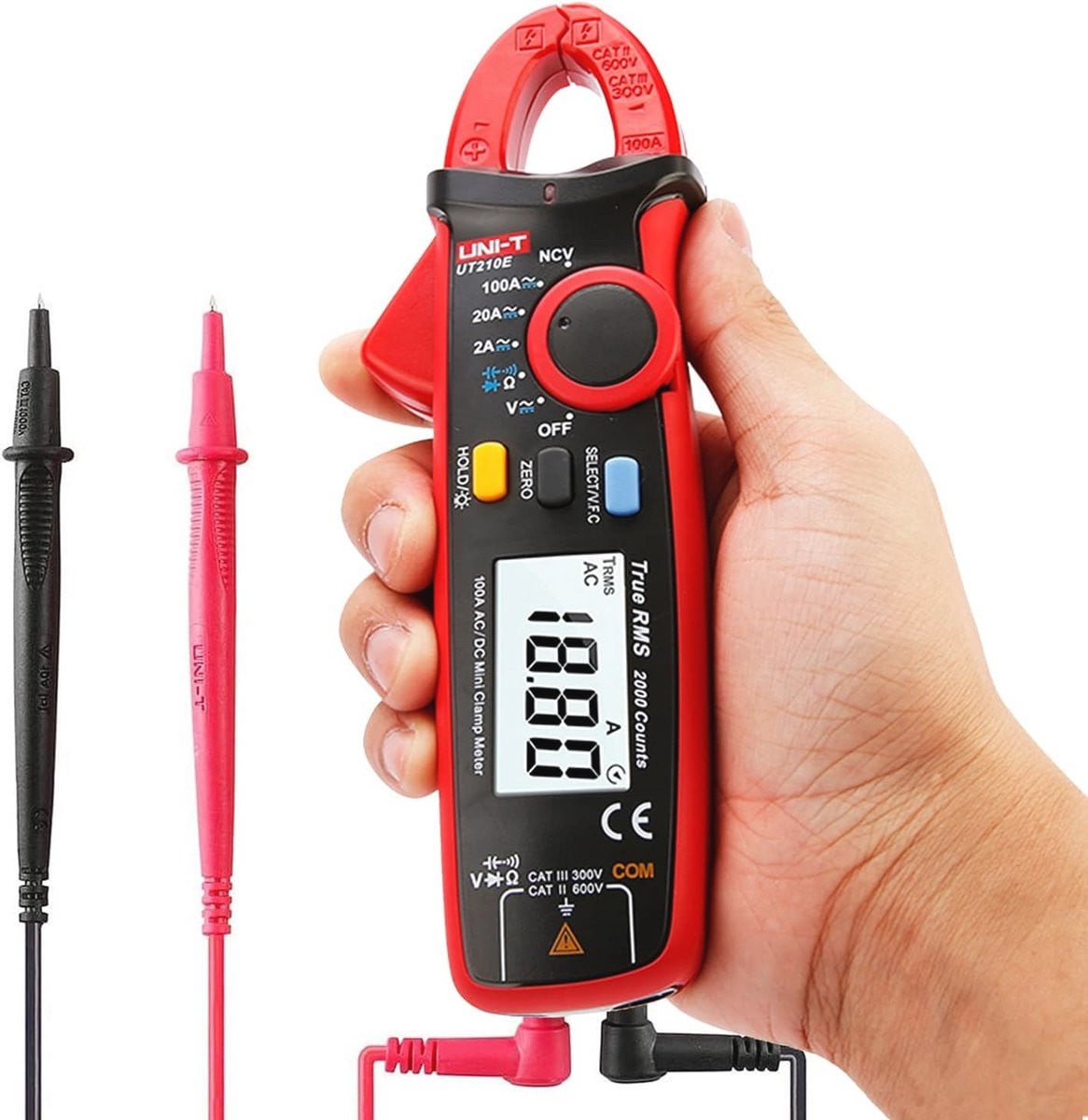 UNI-T UT210 serie True RMS Digitale Stroomtang AC/DC Voltewester met Ohm en Capaciteitmeting - Zwart/Rood