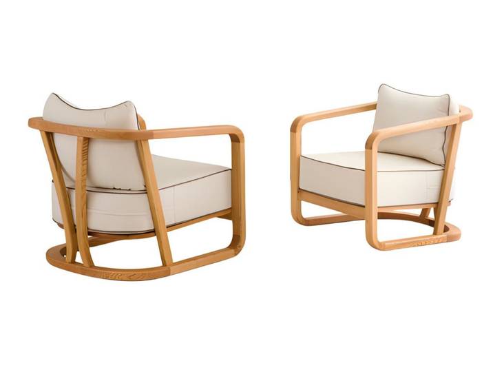 Xlmoebel Loungesessel Beigefarbener Holz-Textil Sessel mit elegantem Design von XLMOEBEL (2-St., 2x Sessel), Made in Europa