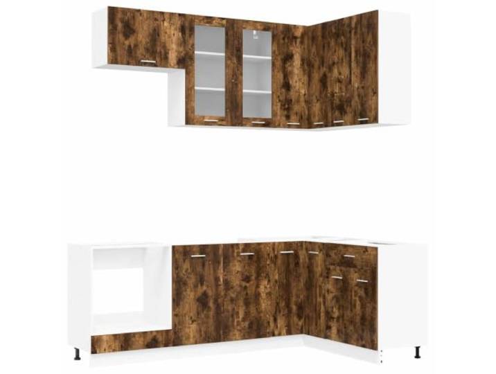 Makastle Küchenschrank-Set 8-teilig in Geräucherter Eiche aus Holzwerkstoff mit Verstellbaren Füßen