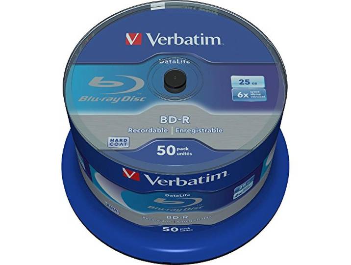 Verbatim 43838 BD-R SL Datalife - Blu-Ray-schijf 25 GB, 6x brandsnelheid, krasbescherming, 50 Pack Spindle