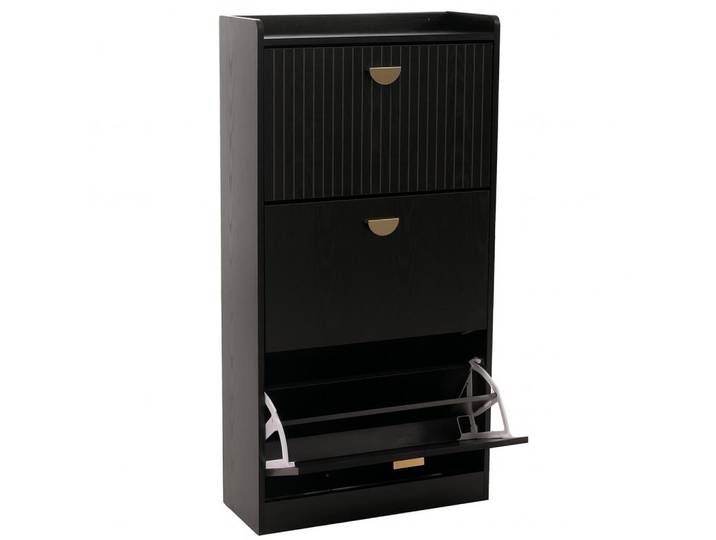 Jamb Schuhschrank 3 Klappen Schwarz, Holzwerkstoff, 60x117x24 cm, Garderobe, Schuhaufbewahrung, Schuhschränke