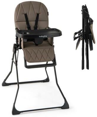 Costway Easy Clean Compact Highchair with Removable Adjustable Tray and PU Seat Cushion-Brown