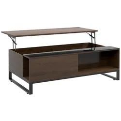 MODFU Couchtisch aus Holzwerkstoff und Stahl, Walnuss, 102x58x35,5 cm, gewerblich geeignet, Hebefunktion und Stauraum