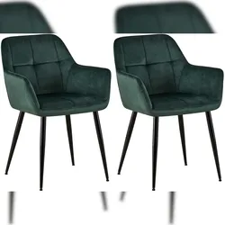 Décoshop26 -Set aus 2 Esszimmerstühlen im Retro-Design mit dekorativen quadratischen Ziernähten und grünen Samtsitzen 10_0001535