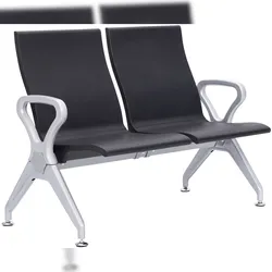 DELUKE Wartebank ERIK 2-Sitzer 118x59x89cm, Kunststoff, Schwarz Sitzbank Wartezimmer Airport-Bank