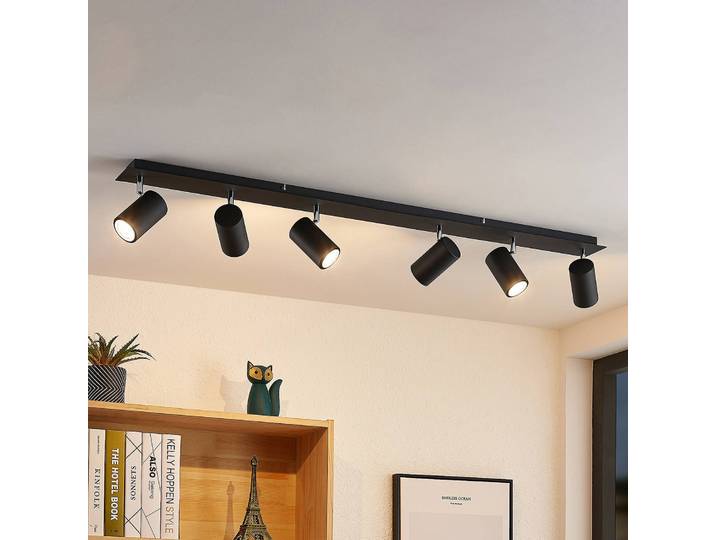 Lindby Deckenstrahler Joffrey, 116 cm, schwarz, 6-flg., GU10 Joffrey Lindby, dimmbar, schwarz, für Wohn- / Esszimmer, Metall, Modern