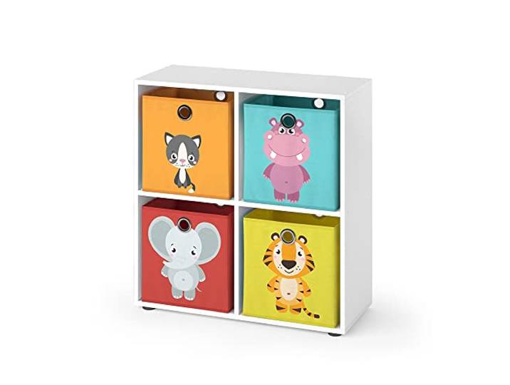 Vicco Raumteiler Tetra , Weiß 72.6 x 72 cm zur Aufbewahrung von Büchern und 30x30 cm Aufbewahrungsboxen