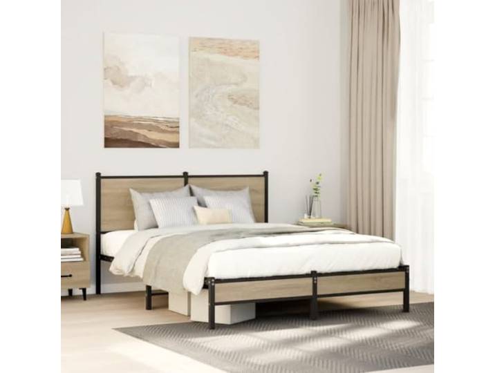 Stabiles Stahlgestell mit Lattenrost Schlafzimmer Klassisch 140 x 190 cm Metallbett ohne Matratze Sonoma-Eiche 140x190 cm mit Lattenrost Stabiles Bettgestell mit Kopfteil und Stauraum für