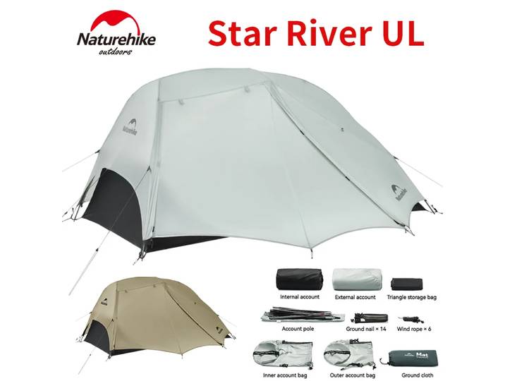 Tente Naturehike Star River UL en nylon 15D imperméable, légère, portable, double couche pour la randonnée, le camping en plein air, le trekking