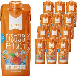 Xucker Eistee Pfirsich Ready-to-drink, im Tetrapack, zuckerfrei & mit Schwarzteeextrakt, 12x 0,5 Liter