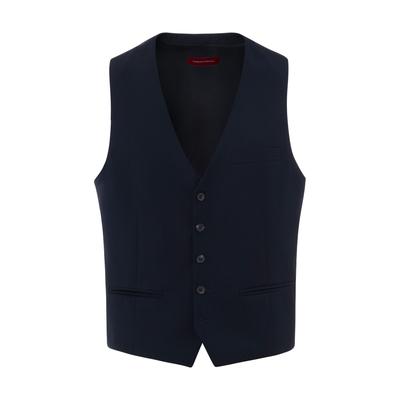 Anzugweste THOMAS GOODWIN "Anzugweste", Herren, Gr. 102, blau (navy), 80% Polyester, 20% Viskose, unifarben, slim fit, V-Ausschnitt, Westen Anzugweste, Futterrücken mit Verstellriegel, 2842-10-20039