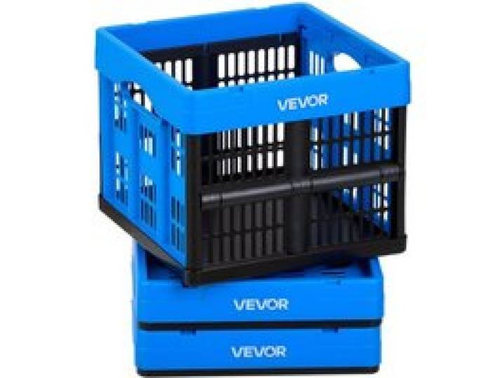 VEVOR Klappbox 25 L 3er-Pack, Faltbare Aufbewahrungsboxen aus Kunststoff, Stapelbare Klappkörbe mit Griffen, Tragkraft 10 kg pro Box, Klappkiste, Ideal für Haushaltsorganisation, Blau & Schwarz
