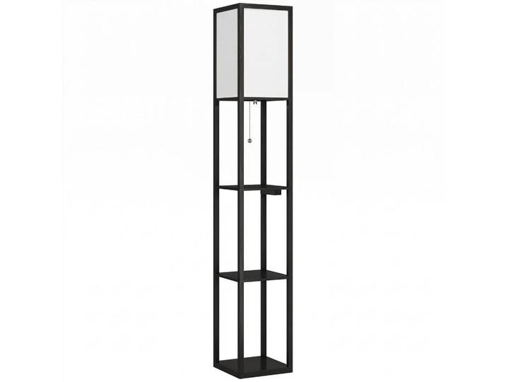 Homcom Stehleuchte mit Ablagen MDF Schwarz, Holzwerkstoff, E27, 26x161x26 cm, Lampen & Leuchten, Innenbeleuchtung, Stehlampen