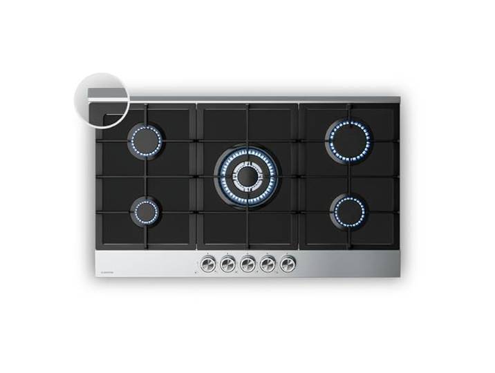 Klarstein Verosteel Gaskochfeld, 5-Brenner Gasherd, 90cm Glas & Edelstahl, 10400W, Flüssiggas/Erdgas, Elektrische Zündung, Flammenausfallschutz, Gas Kochplatte Set