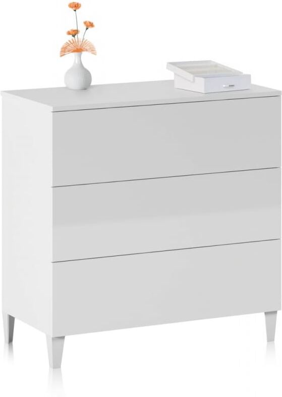 duehome Cómoda de 3 cajones amplios 80x76 cm melamina blanco