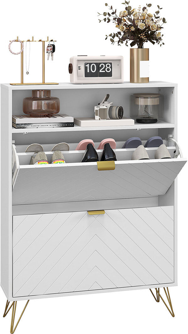 George Oliver 12 Pair Flip Down Shoe Storage White 12