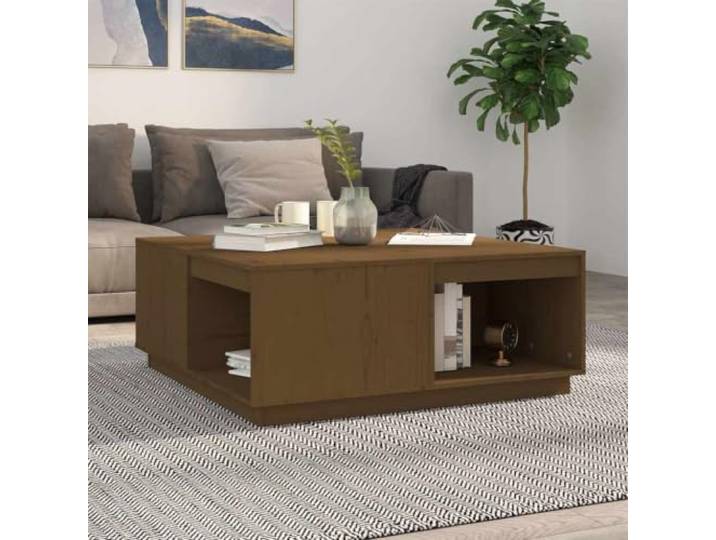 HEFZGDB Couchtisch Honigbraun 100x101x40,5 cm Massivholz Kiefer mit geräumiger Tischplatte und stabilem Rahmen für Stauraum