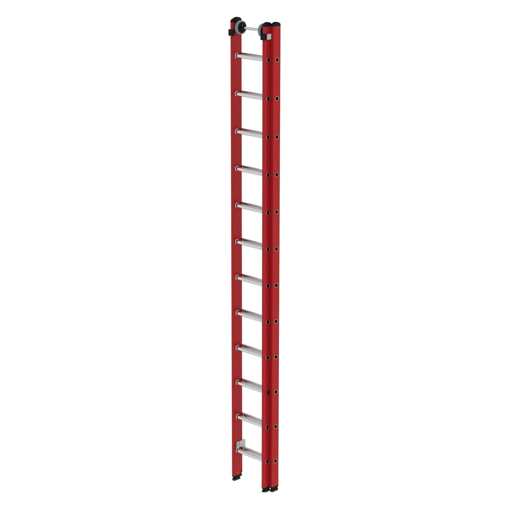 Munk Sprossen-Schiebeleiter 2-teilig GFK/Alu ohne Traverse 2x12 Sprossen (Regalleiter, 610 cm) (035112)