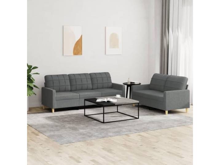HEFZGDB 2-TLG. Sofagarnitur mit Kissen Dunkelgrau Stoff – Robuste Wohnlandschaft mit strapazierfähigem Bezug, atmungsaktiv und langlebig für optimalen Komfort. Modernes Design