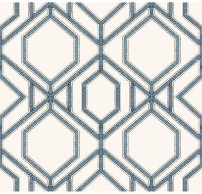 York Wallcoverings Sawgrass Trellis White & Blue Wallpaper