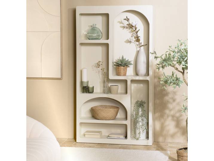 Macabane – Etagère 6 Niches 100x26cm En Mdf Peint Beige – Dimensions Compactes 100x26x180.5cm – Style Tendance Et Lumineux – Meuble Monté