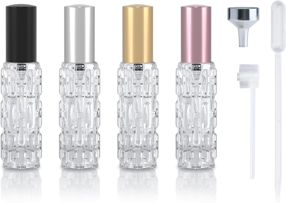 Set van 4 navulbare glazen reisparfumverstuivers van 10ml - Meerkleurig