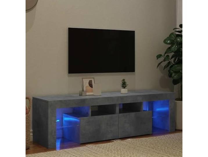 TV Schrank mit RGB Beleuchtung Betongrau 140x36x40cm Holzwerkstoff Stauraum und Display Raum 5V USB betrieben