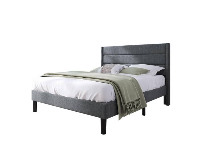Modfu Polsterbett aus Leinen 140x200 cm in Dunkelgrau mit Lattenrost, 140x200 cm, Schlafzimmer, Betten, Polsterbetten