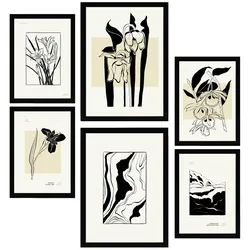 POSTER Set Mit 6 B & W Blumen A3 & A4 Schwarzer Rahmen
