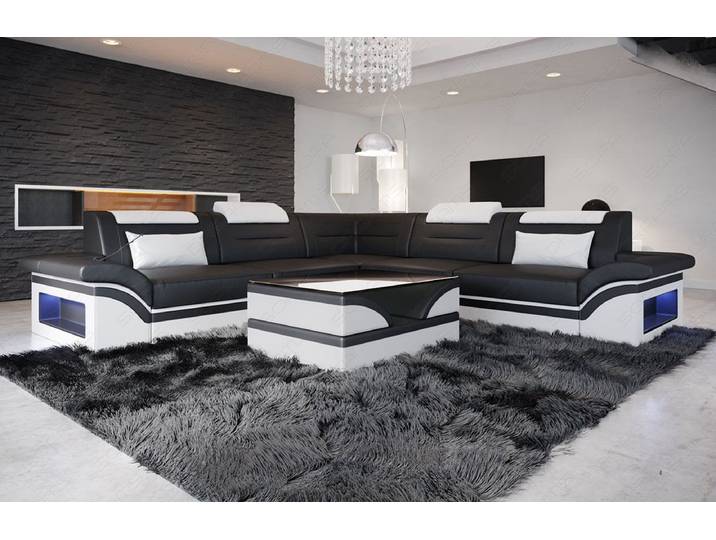 Sofa Dreams Ecksofa Brianza L Form Mini Leder, 4-Sitzer, LED-Beleuchtung, mehrere Farbkombinationen, USB, Kopfstützen