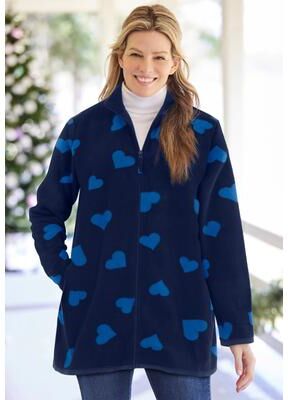 Women's Zip-Front Microfleece Jacket by Woman Within in Royal Navy Sweethearts (Size S)