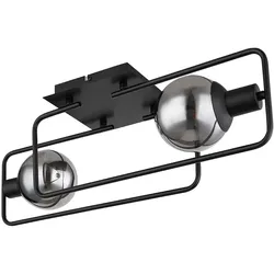 Deckenleuchte Wohnzimmerleuchte Deckenlampe Esszimmerleuchte Flurlampe, Metall schwarz Glas rauchfarben, 2 flammig E14, L 61 cm