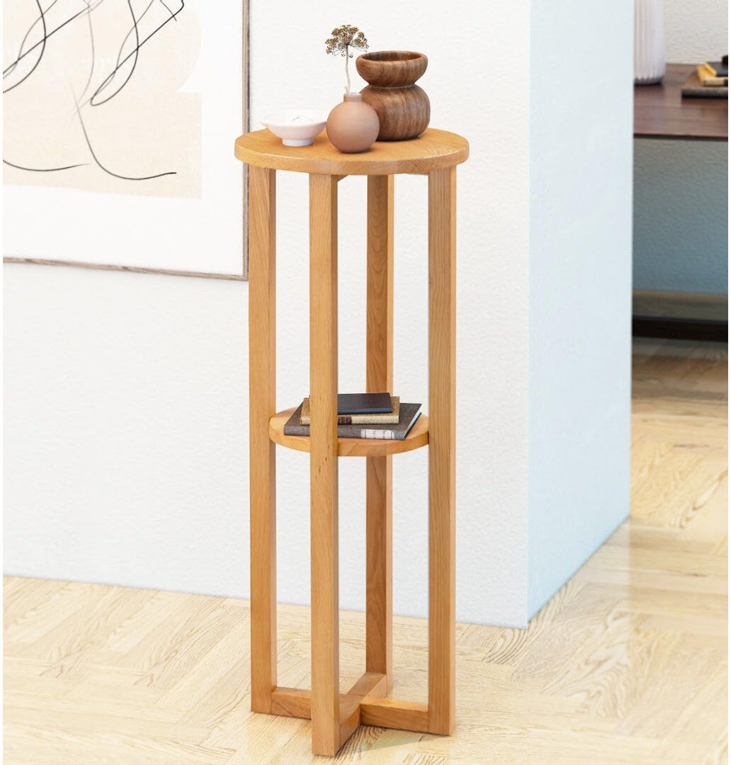 Ebern Designs Bitten Solid Wood Cross Legs End Table Natural Wood 80cm H X 30cm W X 30cm D