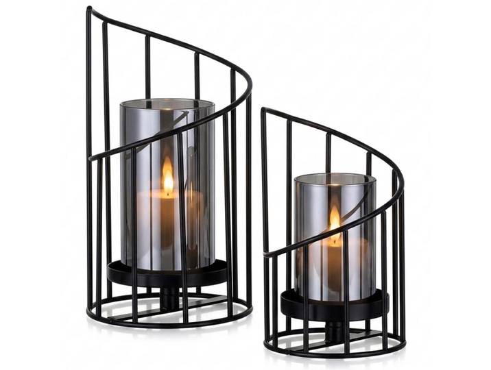 Relaxdays Windlicht Transparent Schwarz 2er-Set Glas Metall 19,5x11 cm, Mehrfarbig, Glas, Metall, 11x19.5x11 cm, Dekoration, Laternen & Windlichter, Windlichter