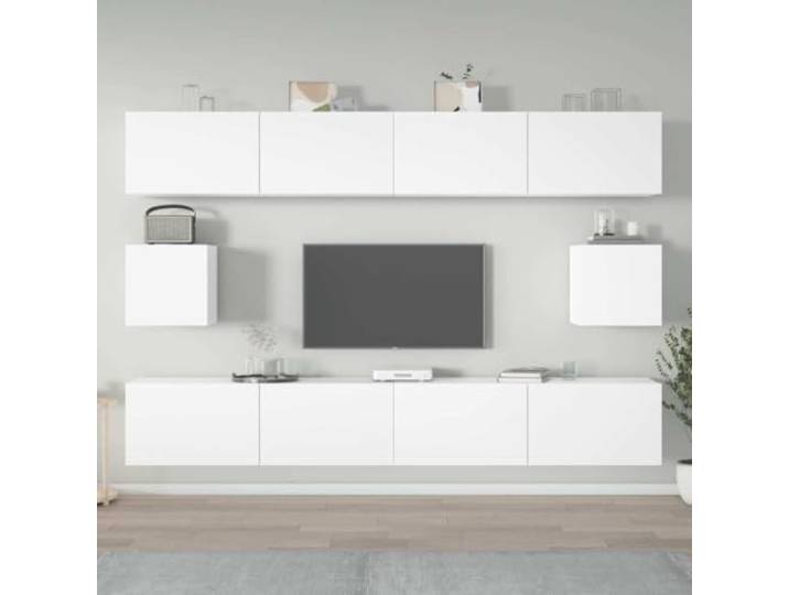 HEFZGDB 6-TLG. TV-Schrank-Set Weiß Holzwerkstoff mit Wandmontage und viel Stauraum für Wohnzimmer, klassisches Design, Robustes Material, praktische Türen, Medienregal, Aufbewahrung