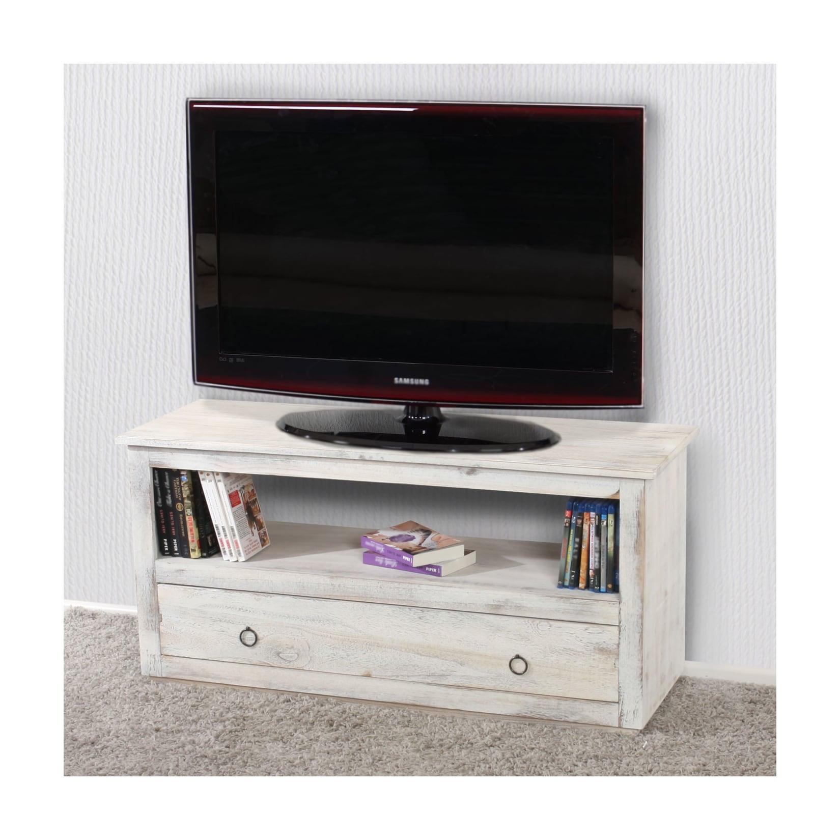 TV-Rack Fernsehtisch Lowboard TV-Regal, Shabby-Look, Vintage ~ weiß