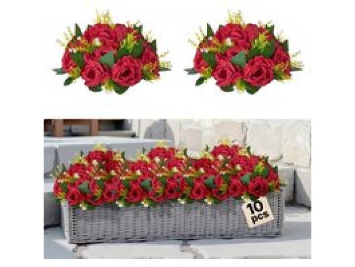 VEVOR Boules de Fleurs Artificielles, Lot de 10, 24 cm, Compositions de Roses Rouges Artificielles, Fausses Fleurs Décoratives pour Centres de Table, Mariages, Saint-Valentin, Décoration d'Intérieur