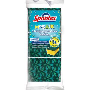 Spontex Spülschwamm Mosaik Reinigungsschwämme, Griffrille&Scheuerseite, farbig sortiert, 3 Stück