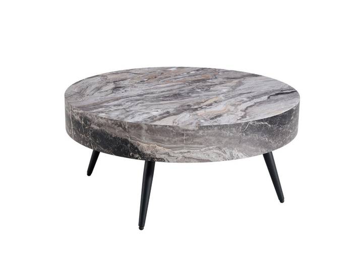Modfu Couchtisch 70/70/35,5 cm mit MDF-Tischplatte in Marmoroptik und verstellbaren Füßen, Schwarz/Grau, 70x35.5x70 cm, Wohnzimmer, Wohnzimmertische, Couchtische