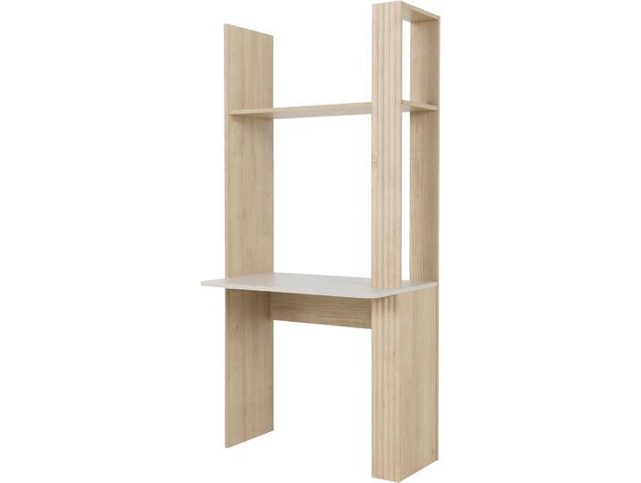 Bücherregal GAMI Straw , beige (kestina nature nachbildung), B:82cm H:175cm T:52cm, Holzwerkstoff, Regale, Bücherregal, Wandregal-Modul mit Schreibtischplatte.
