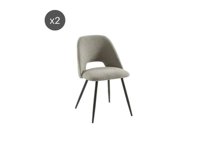 Lot de 2 chaises - BAÏTA - Gamme ELISABETH - tissu gris et pieds métal noir