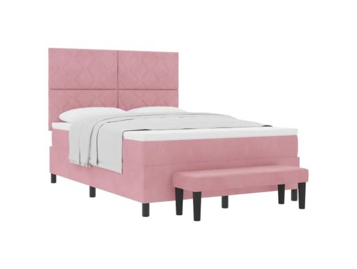 KTHLBRH Boxspringbett mit Kopfteil rosa 200 x 160 cm aus Samt Kopfteil aus weichem Samt, Holzrahmen, mittelfeste Matratze, modernes Design